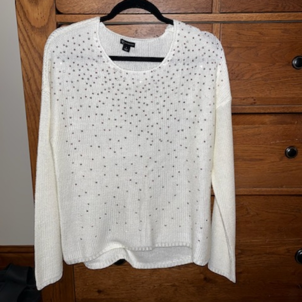 New Direction Off White Sweater with Pink Stud Detail (S)